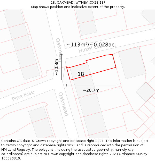 18, OAKMEAD, WITNEY, OX28 1EF: Plot and title map