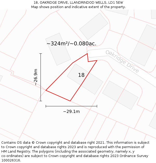 18, OAKRIDGE DRIVE, LLANDRINDOD WELLS, LD1 5EW: Plot and title map
