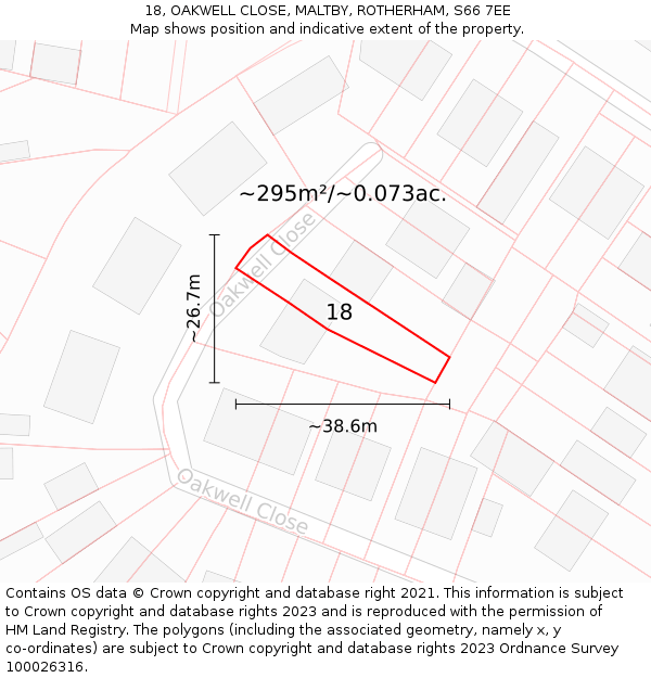 18, OAKWELL CLOSE, MALTBY, ROTHERHAM, S66 7EE: Plot and title map