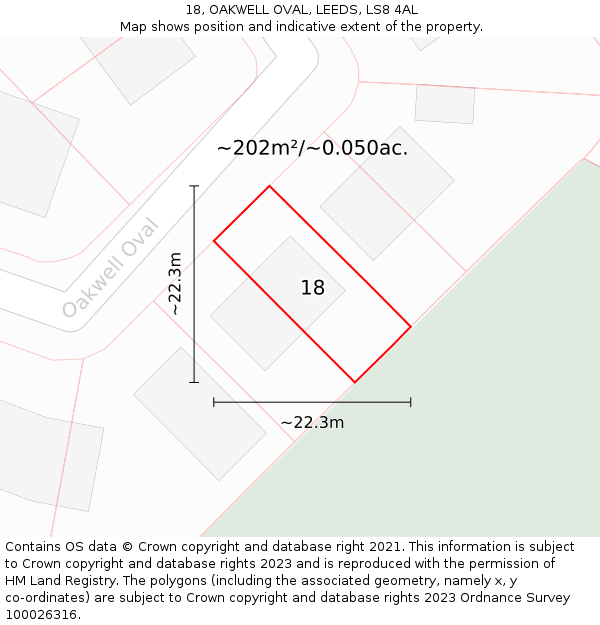 18, OAKWELL OVAL, LEEDS, LS8 4AL: Plot and title map