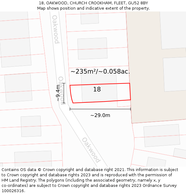 18, OAKWOOD, CHURCH CROOKHAM, FLEET, GU52 8BY: Plot and title map