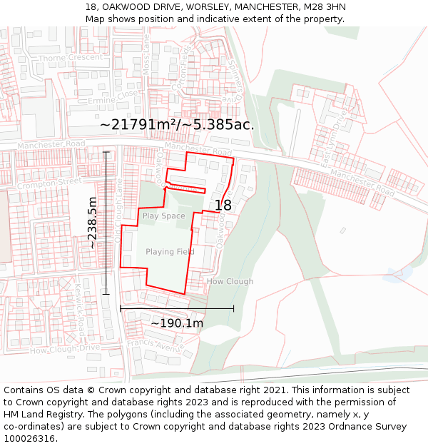 18, OAKWOOD DRIVE, WORSLEY, MANCHESTER, M28 3HN: Plot and title map