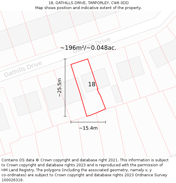 18, OATHILLS DRIVE, TARPORLEY, CW6 0DD: Plot and title map