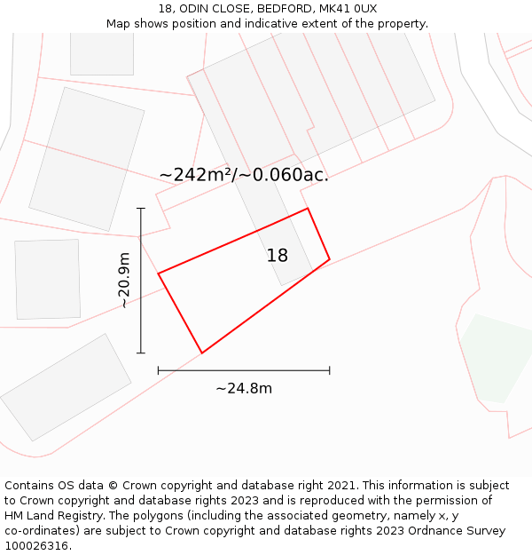 18, ODIN CLOSE, BEDFORD, MK41 0UX: Plot and title map