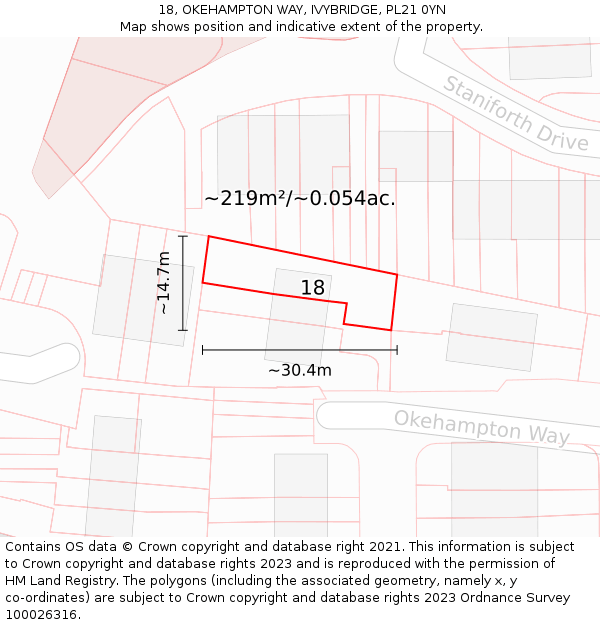 18, OKEHAMPTON WAY, IVYBRIDGE, PL21 0YN: Plot and title map