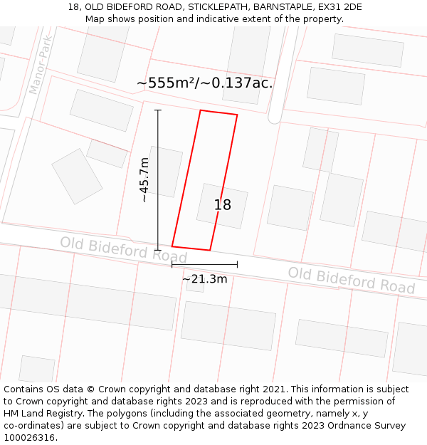 18, OLD BIDEFORD ROAD, STICKLEPATH, BARNSTAPLE, EX31 2DE: Plot and title map