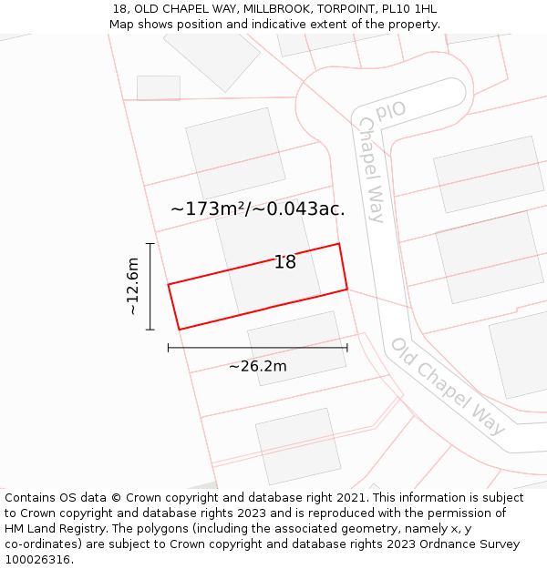 18, OLD CHAPEL WAY, MILLBROOK, TORPOINT, PL10 1HL: Plot and title map