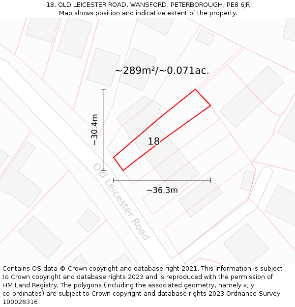 18, OLD LEICESTER ROAD, WANSFORD, PETERBOROUGH, PE8 6JR: Plot and title map