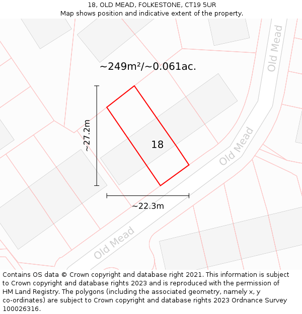 18, OLD MEAD, FOLKESTONE, CT19 5UR: Plot and title map