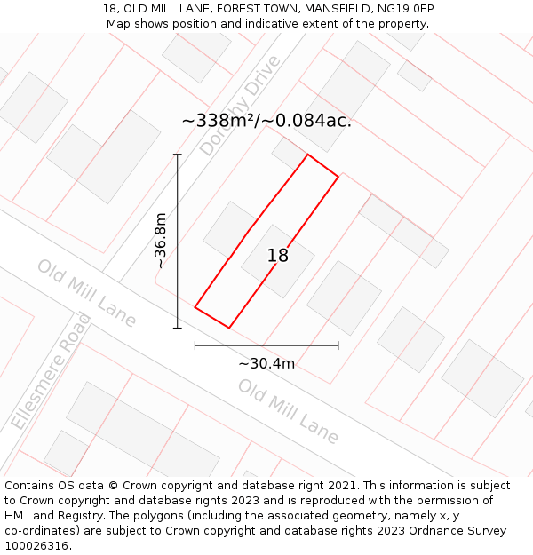18, OLD MILL LANE, FOREST TOWN, MANSFIELD, NG19 0EP: Plot and title map