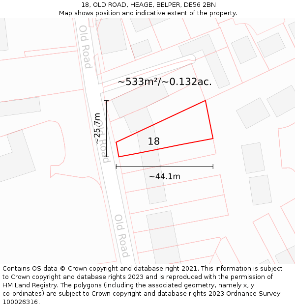 18, OLD ROAD, HEAGE, BELPER, DE56 2BN: Plot and title map