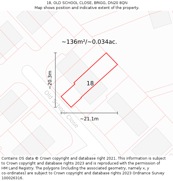 18, OLD SCHOOL CLOSE, BRIGG, DN20 8QN: Plot and title map