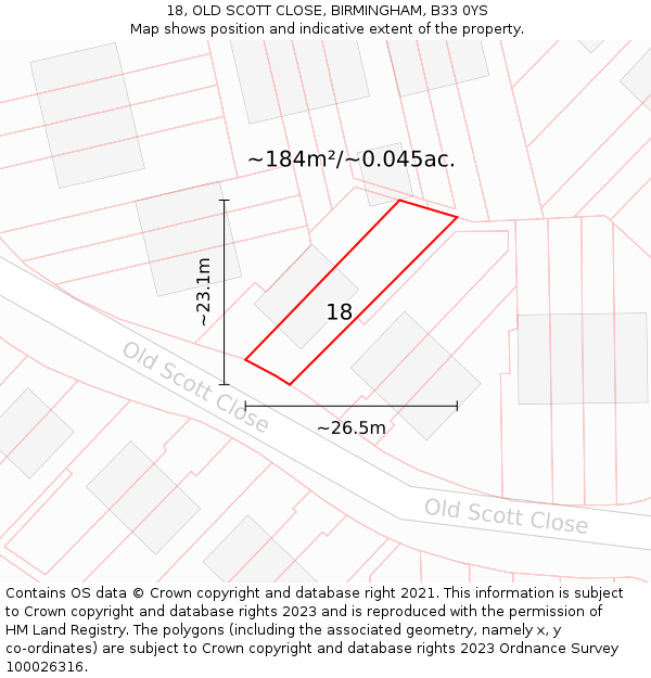 18, OLD SCOTT CLOSE, BIRMINGHAM, B33 0YS: Plot and title map