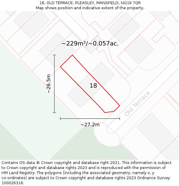 18, OLD TERRACE, PLEASLEY, MANSFIELD, NG19 7QR: Plot and title map