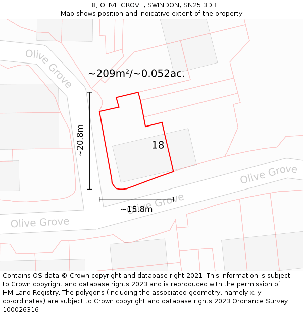 18, OLIVE GROVE, SWINDON, SN25 3DB: Plot and title map