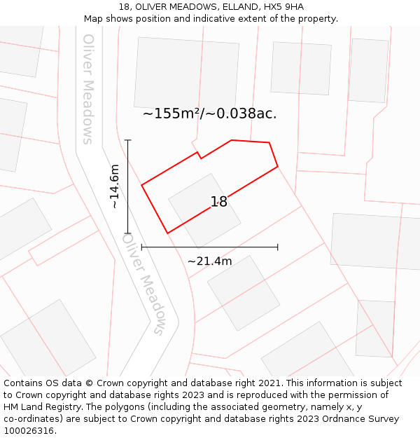 18, OLIVER MEADOWS, ELLAND, HX5 9HA: Plot and title map