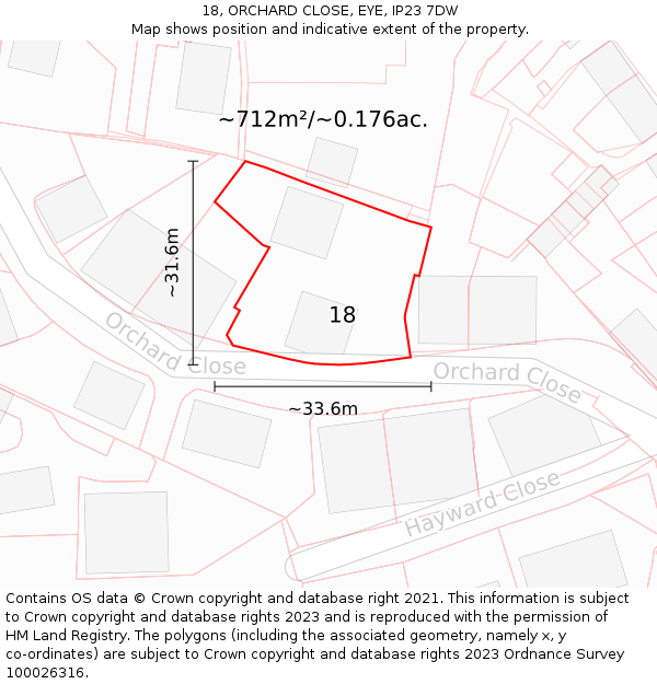 18, ORCHARD CLOSE, EYE, IP23 7DW: Plot and title map