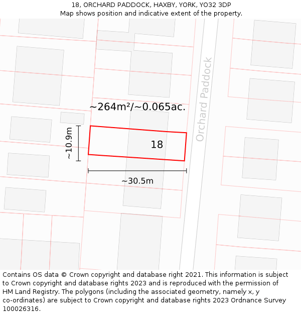 18, ORCHARD PADDOCK, HAXBY, YORK, YO32 3DP: Plot and title map