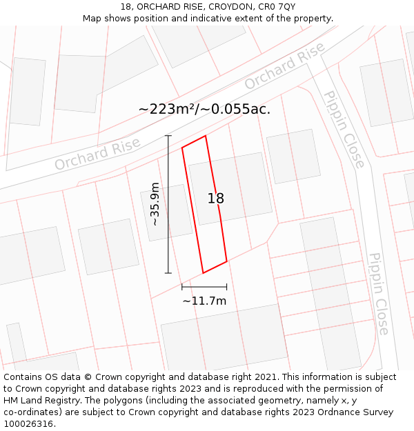18, ORCHARD RISE, CROYDON, CR0 7QY: Plot and title map