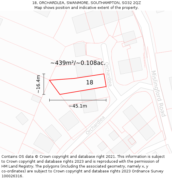 18, ORCHARDLEA, SWANMORE, SOUTHAMPTON, SO32 2QZ: Plot and title map