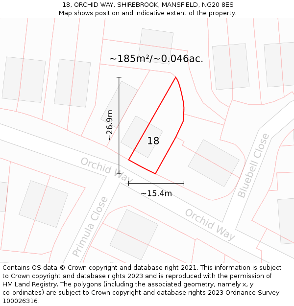 18, ORCHID WAY, SHIREBROOK, MANSFIELD, NG20 8ES: Plot and title map