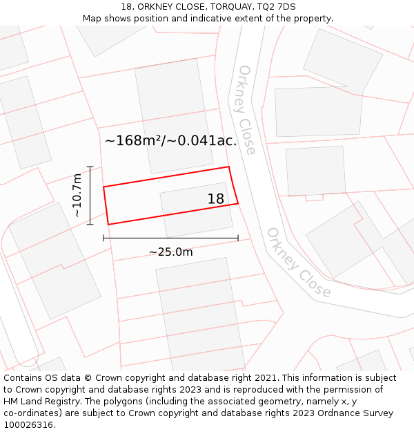 18, ORKNEY CLOSE, TORQUAY, TQ2 7DS: Plot and title map