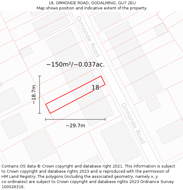 18, ORMONDE ROAD, GODALMING, GU7 2EU: Plot and title map