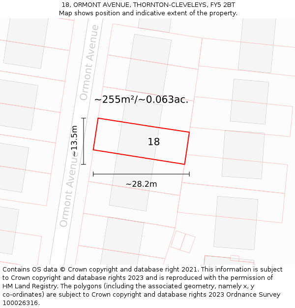 18, ORMONT AVENUE, THORNTON-CLEVELEYS, FY5 2BT: Plot and title map