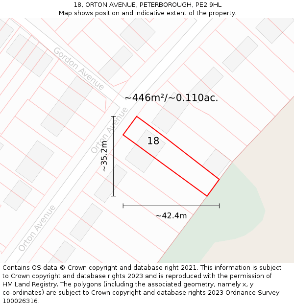 18, ORTON AVENUE, PETERBOROUGH, PE2 9HL: Plot and title map