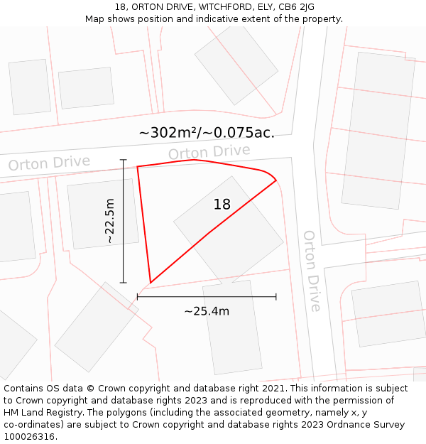 18, ORTON DRIVE, WITCHFORD, ELY, CB6 2JG: Plot and title map
