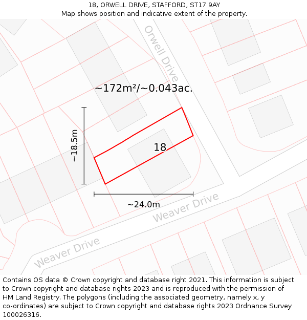 18, ORWELL DRIVE, STAFFORD, ST17 9AY: Plot and title map