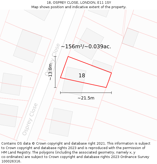 18, OSPREY CLOSE, LONDON, E11 1SY: Plot and title map