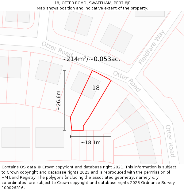 18, OTTER ROAD, SWAFFHAM, PE37 8JE: Plot and title map