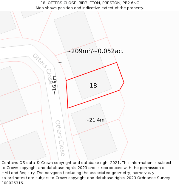 18, OTTERS CLOSE, RIBBLETON, PRESTON, PR2 6NG: Plot and title map