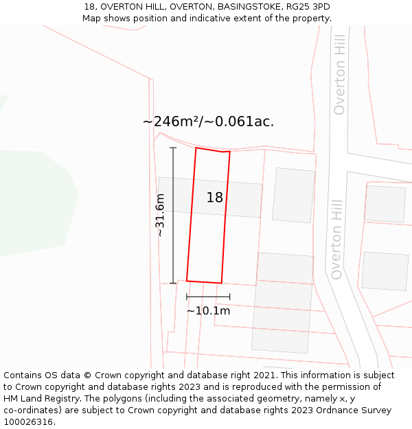 18, OVERTON HILL, OVERTON, BASINGSTOKE, RG25 3PD: Plot and title map