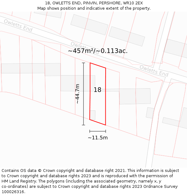 18, OWLETTS END, PINVIN, PERSHORE, WR10 2EX: Plot and title map