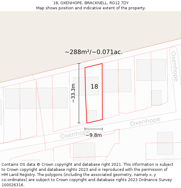 18, OXENHOPE, BRACKNELL, RG12 7DY: Plot and title map