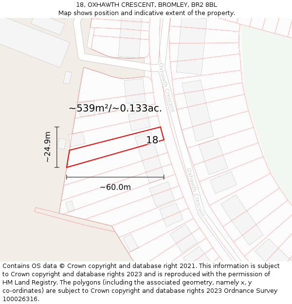 18, OXHAWTH CRESCENT, BROMLEY, BR2 8BL: Plot and title map