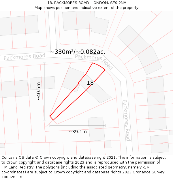 18, PACKMORES ROAD, LONDON, SE9 2NA: Plot and title map