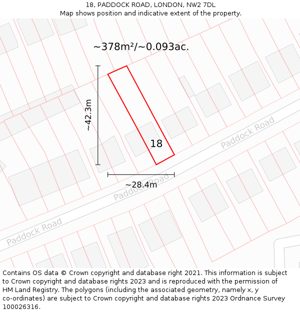 18, PADDOCK ROAD, LONDON, NW2 7DL: Plot and title map
