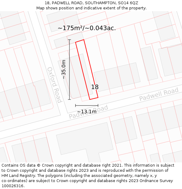 18, PADWELL ROAD, SOUTHAMPTON, SO14 6QZ: Plot and title map