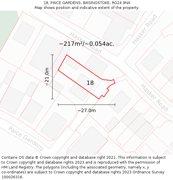 18, PAICE GARDENS, BASINGSTOKE, RG24 9NX: Plot and title map