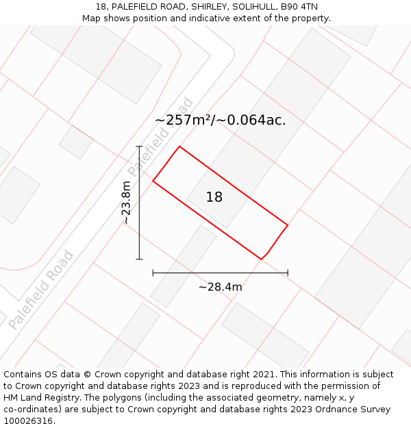 18, PALEFIELD ROAD, SHIRLEY, SOLIHULL, B90 4TN: Plot and title map
