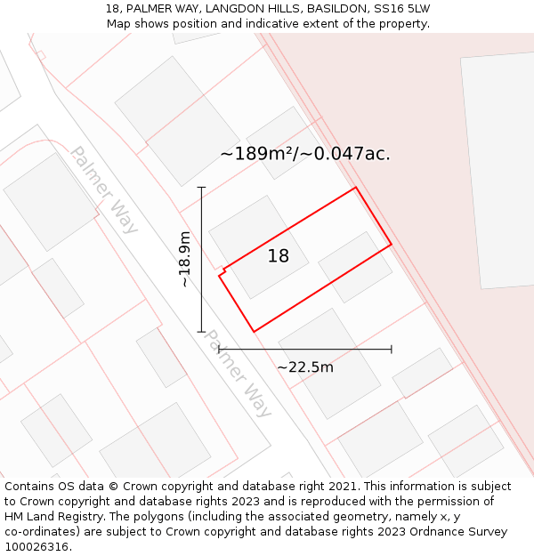 18, PALMER WAY, LANGDON HILLS, BASILDON, SS16 5LW: Plot and title map