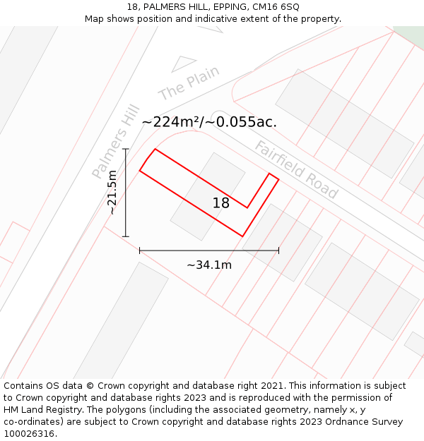18, PALMERS HILL, EPPING, CM16 6SQ: Plot and title map