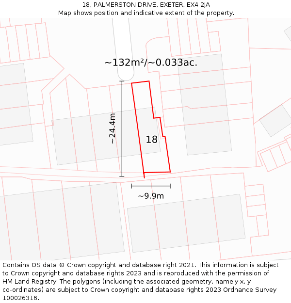 18, PALMERSTON DRIVE, EXETER, EX4 2JA: Plot and title map