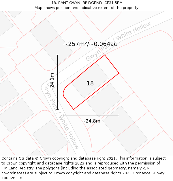 18, PANT GWYN, BRIDGEND, CF31 5BA: Plot and title map