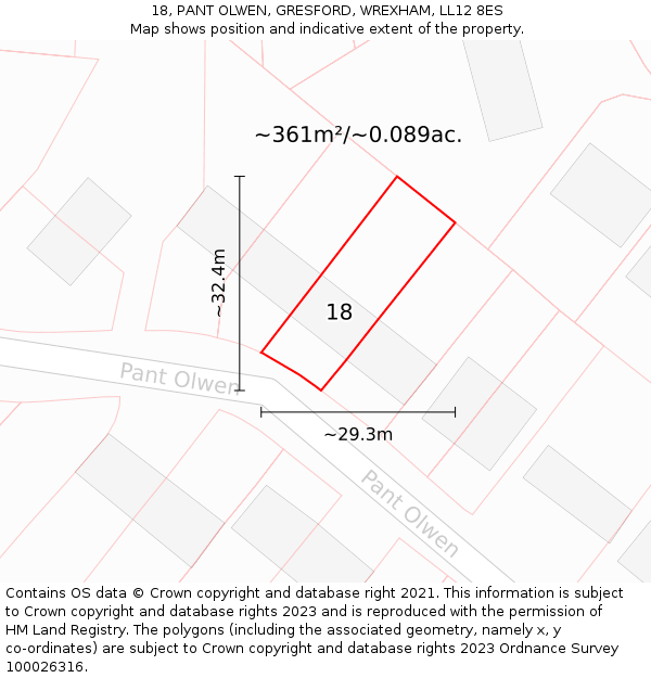18, PANT OLWEN, GRESFORD, WREXHAM, LL12 8ES: Plot and title map