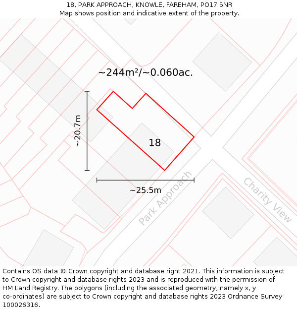 18, PARK APPROACH, KNOWLE, FAREHAM, PO17 5NR: Plot and title map