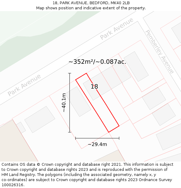 18, PARK AVENUE, BEDFORD, MK40 2LB: Plot and title map